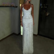 Attractive Beaded Evening Dresses Spaghetti Straps with 3D Floral Floor Length