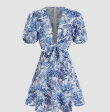 Cider Nwt Toile Blue Willow Floral Women's Cutout Dress, Sz 4x