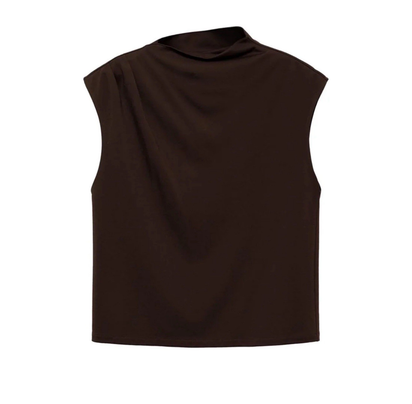 NWT MANGO MNG Sleeveless Top Gathered Asymmetrical Neck Dark Brown Women XS