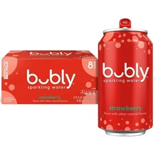 bubly Sparkling Water Strawberry – 8 Pack, 12 oz Slim Cans