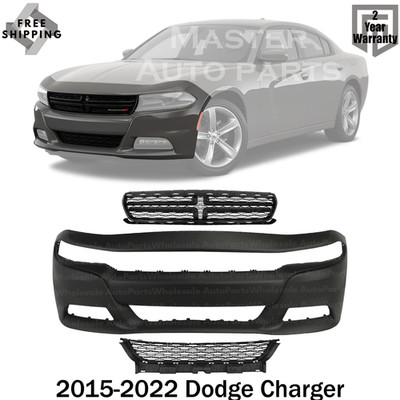 Front Bumper Cover Paintable & Grille Assembly Kit For 2015-2022 Dodge Charger