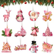 Arosche Christmas Tree Decorations 24Pcs Vintage Pink Santa Claus
