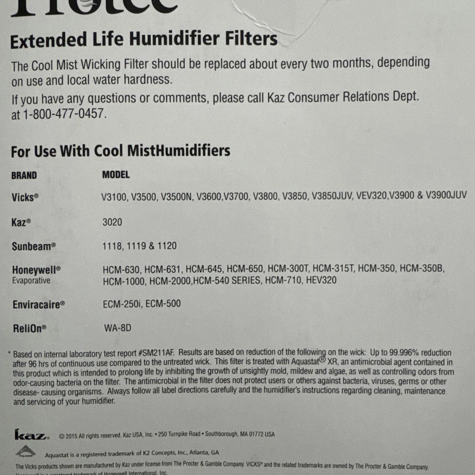 Two Protec Humidifier Filters Cool Mist PWF2AM Extended Life - 2-Pack - Open Box - Image 3 of 3