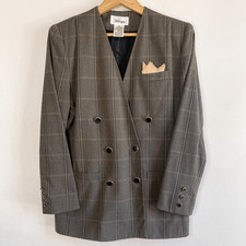 Vintage Gray Plaid Double Breasted Blazer Size 10