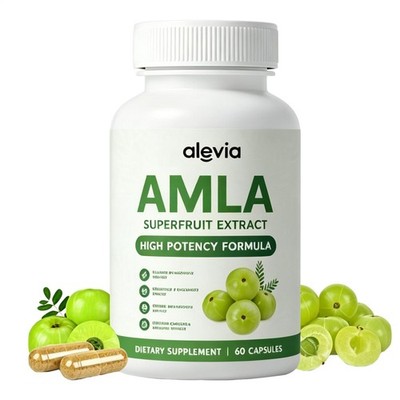 Amla Capsules 1000mg Organic Indian Gooseberry 60 Count Ayurvedic Alevia Fruit