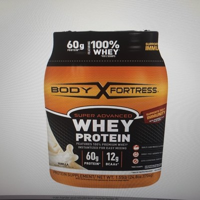 Body Fortress Super Advanced 100% Premium Whey Protein Powder, Vanilla, 60g Pro