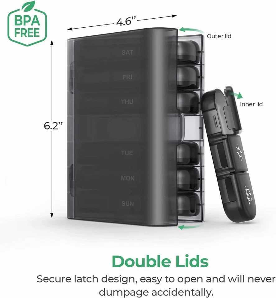 Weekly Pill Organizer 3 Times a Day Portable Travel Pill Box 7 Day Containers - Image 4 of 4