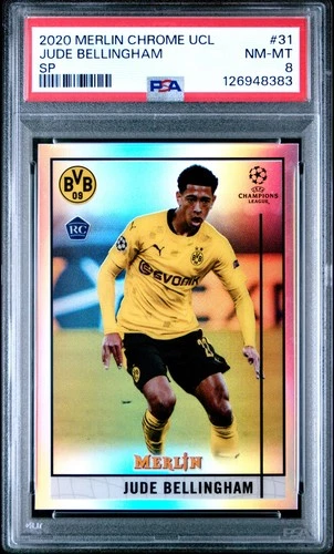 2020 TOPPS MERLIN CHROME CHAMPIONS LEAGUE SP #31 JUDE BELLINGHAM ROOKIE RC PSA 8