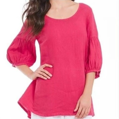 Bryn Walker Linen Lantern Sleeve Tunic Top M Valerian Pink Boho Langenlook Artsy