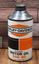 Vintage Harley Davidson SAE 40 2 Cycle Motor Oil 12 Oz Cone Top Advertising Can