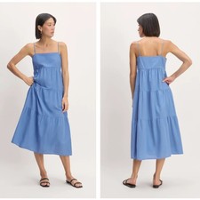 EVERLANE The Gauze Tiered Maxi Dress Blue Opal Sz XXL $148 {DD41}