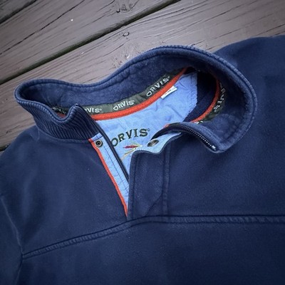 Orvis Signature Quarter Zip Sweatshirt Men s XL Blue Snap Button Y2K