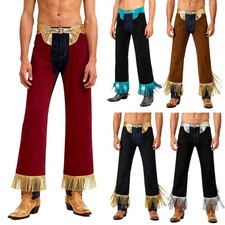 DE Herren Western Chaps Western Cowboy Kostüm Halloween Hollow Out Hose Metallic