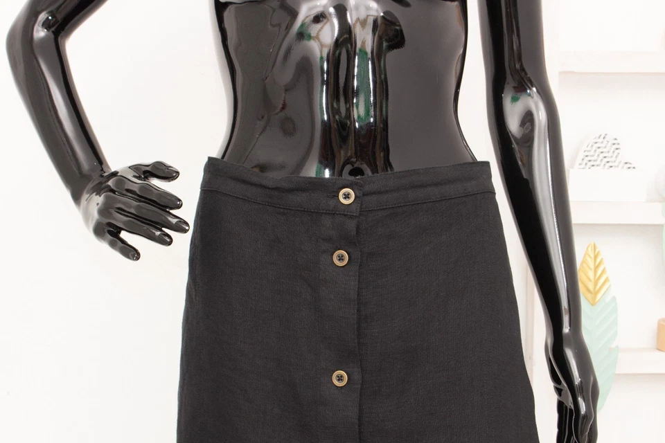 GUDRUN SJODEN Midi Skirt 100% Linen Black Button Down Front Elastic Waist XL - Image 2 of 4