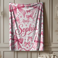Personalized Pink Bow 18 Coral Fleece Blanket Cute Feminine Decor