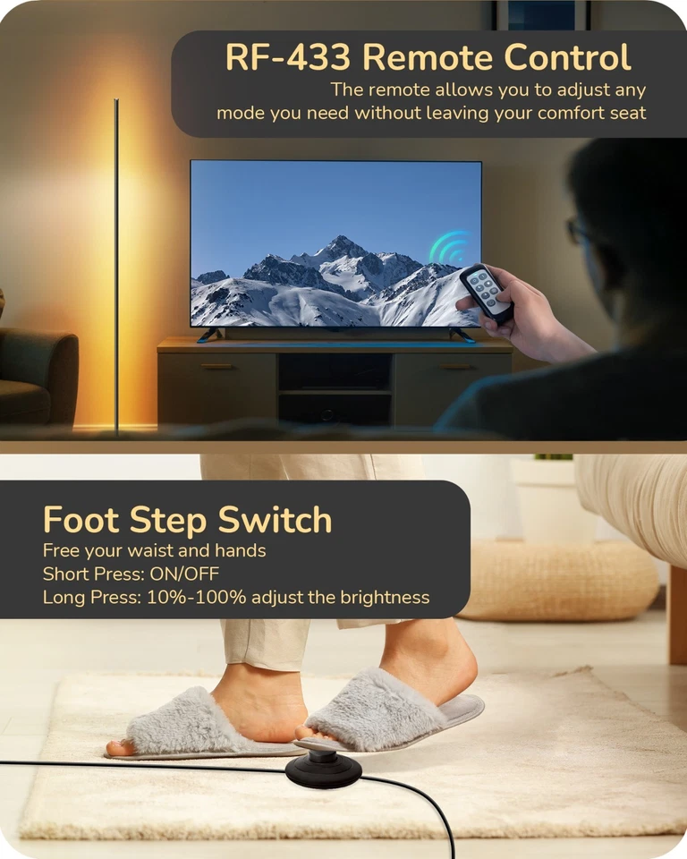 EDISHINE Modern Corner Floor Lamp, Set of 2, Dimmable LED Floor Lamp, Black - Image 3 of 4