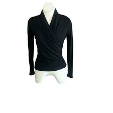 Alfani Black Silk Mesh Crop Faux Wrap Long Sleeve Top Size Medium