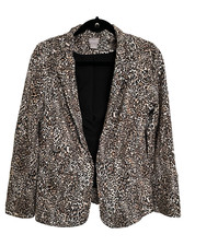 Chicos Blazer Women's Size 0 US 4/6 Brown Black Leopard Animal Print Stretch