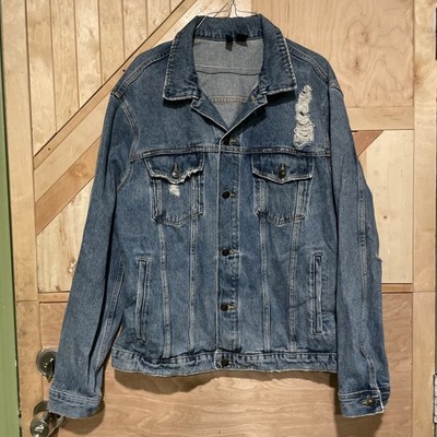 Denim Jacket Divided H&M Jean Jacket XL Long Sleeve Distressed  Wash Blue