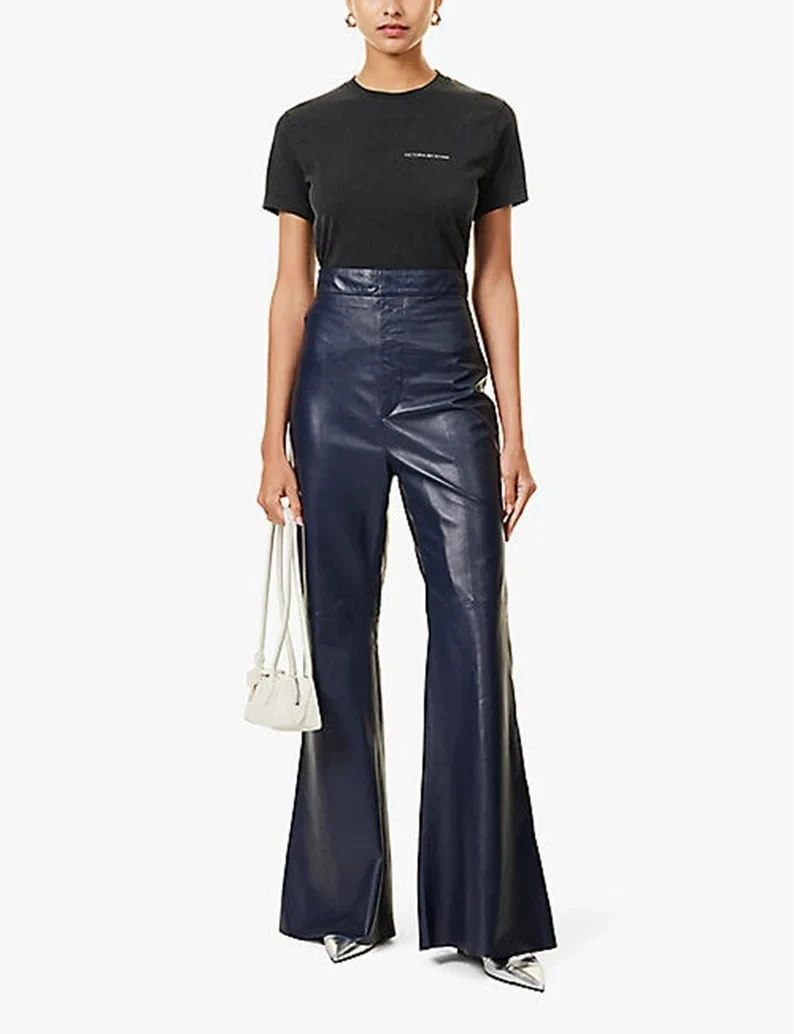 Women's handmade genuine Black Lambskin leather pant beautiful sweatpants