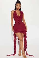 Fashion Nova Ruffles and Roses Mini Dress - Wine Size M