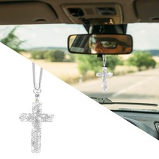 Bling Car Rear View Mirror Accessories Hanging Pendant,Cross Crystal Silver