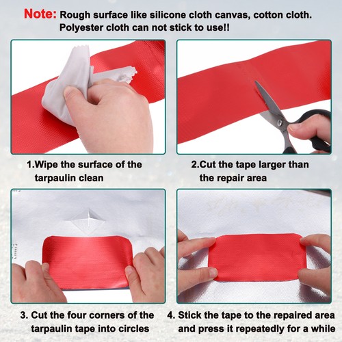 8m x 5cm PVC Tarpaulin Tape Waterproof Self-Adhesive Awning Repair Tape Red - Zdjęcie 6 z 7