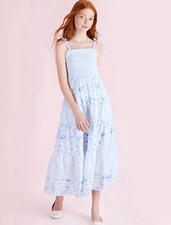 LoveShackFancy Girls' Stella Budding Florals Tiered Maxi Dress - Blue 8 NWOT