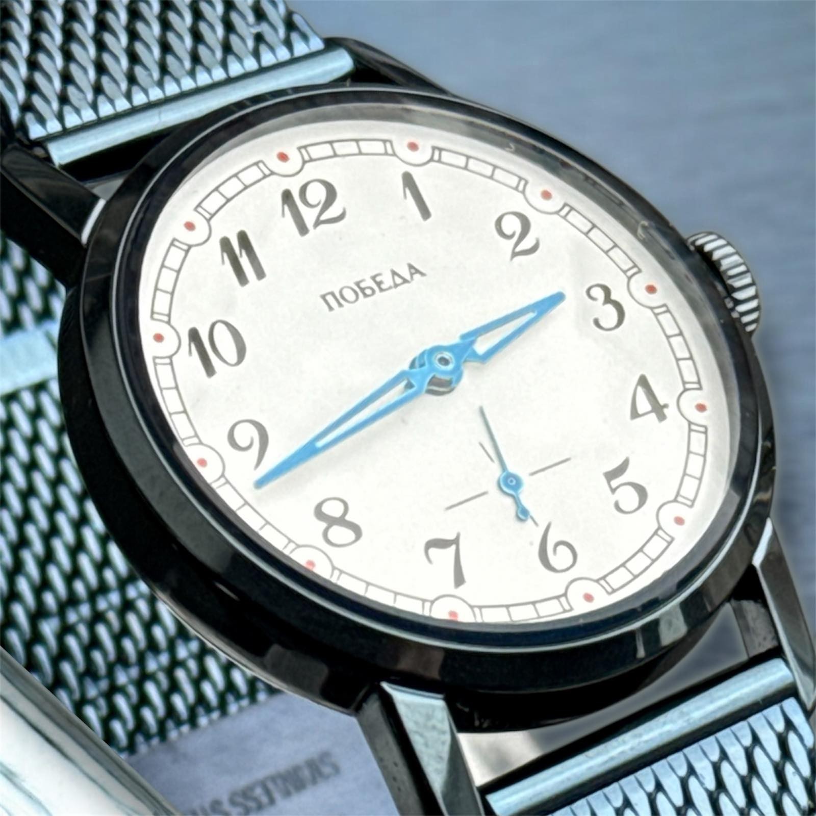 Vintage Pobeda Pilot Soviet Mechanical White Dial Watch Zim 1990s Russian Men's