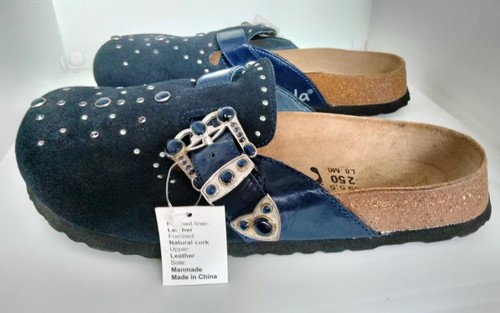 New Birkenstock Betula Rocko Suede Black/Blue Leather Buckle Clogs L8 2 Pair - Imagen 13 de 20