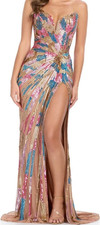 Ashley Lauren Multicolor Sequin Strapless Sweetheart Gown Side Slit Size 0