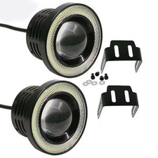 2x 3 Inch Round Led Fog Lights White Cob Angel Eyes Halo Drl Driving Car Trucks