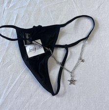 Fredericks of Hollywood Black Thong Panties w/ Chain Accent SZ Small New w/ Tags