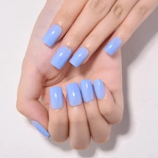 evpct Sky Blue Short Square Glossy Press on Nails for Women Gift, Glossy Sky ...