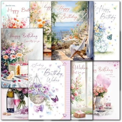 Doodlecards Pack of 10 Classic Female Birthday Cards Floral Flowers Balloons