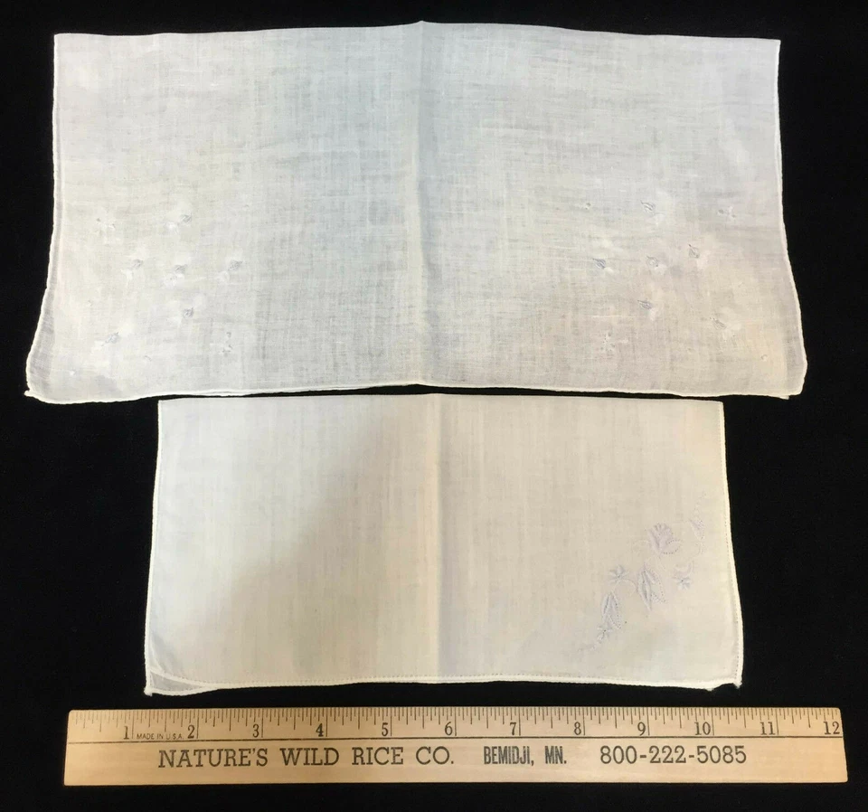 Pañuelo Pañuelo Blanco Bordado Flores Plata/Azul Blanco Vintage Lote 5 Foto 2 de 4