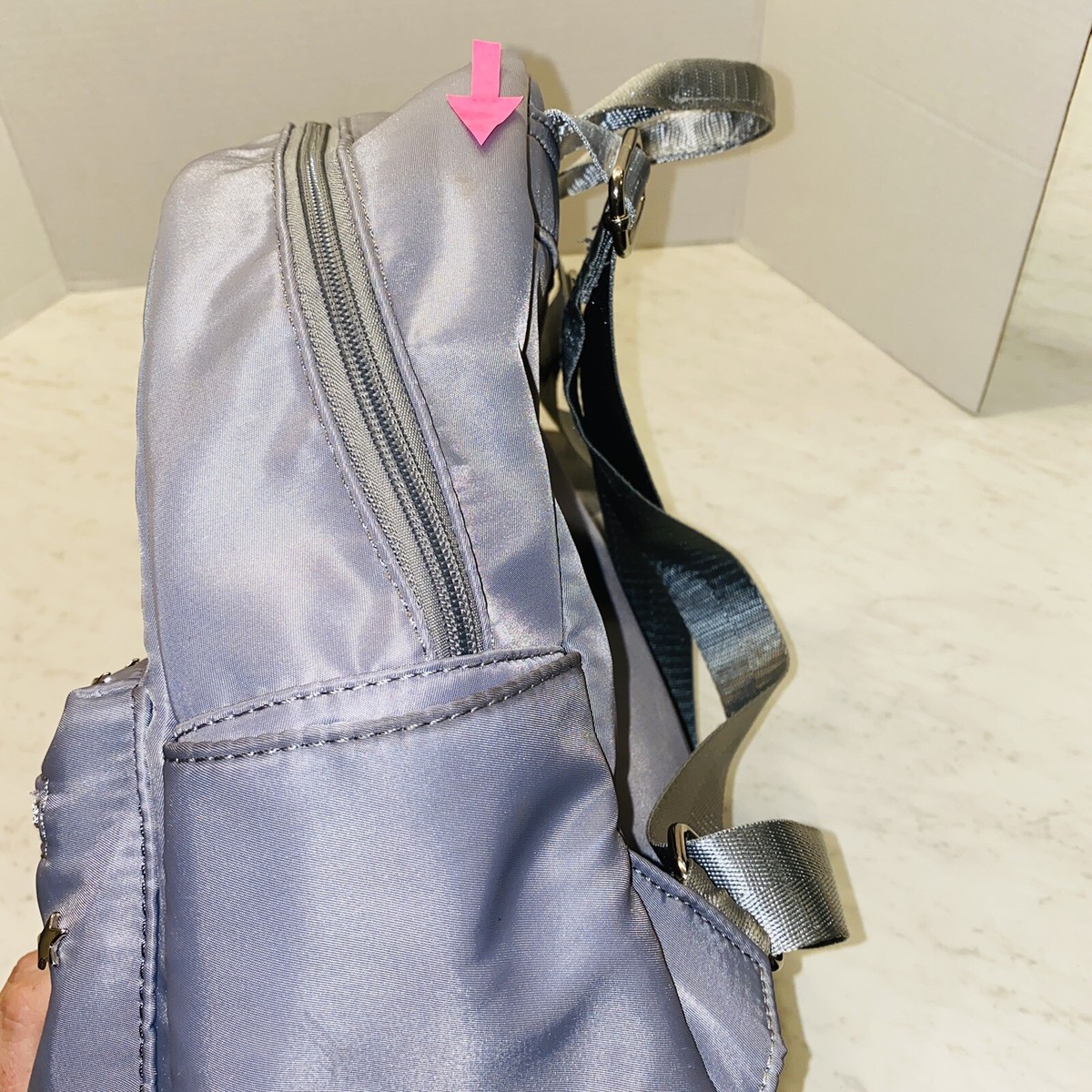 OLIVIA MILLER Silver Metallic Studded Faux Leather Mini Backpack NWOT Olivia Miller metal star studded Gray Grey handbag purse  main image 3