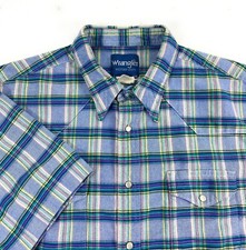 Wrangler Men's Pearl Snap Short Sleeve 100 Cotton Blue Plaid Western Shirt XL