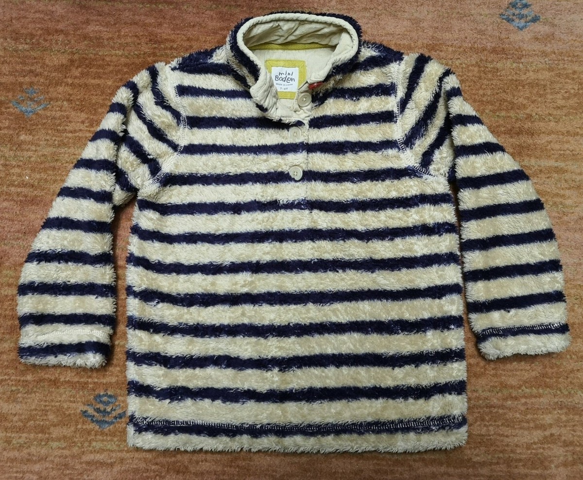 Mini Boden Teddyfell Pullover Lila/beige Gestreift 128 Top