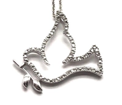 Elegante Sterlingsilber CZ Pave Liebe Einheit Taube Vogel Zweig Blatt Akzent Halskette