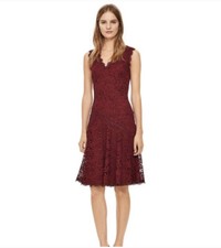 Tory Burch Women’s Red Lace Midi Dress Size 2 V Neck Sleeveless