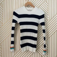 Loft cotton blend Striped ribbed crew neck Sweater Navy Blue White Crewneck S