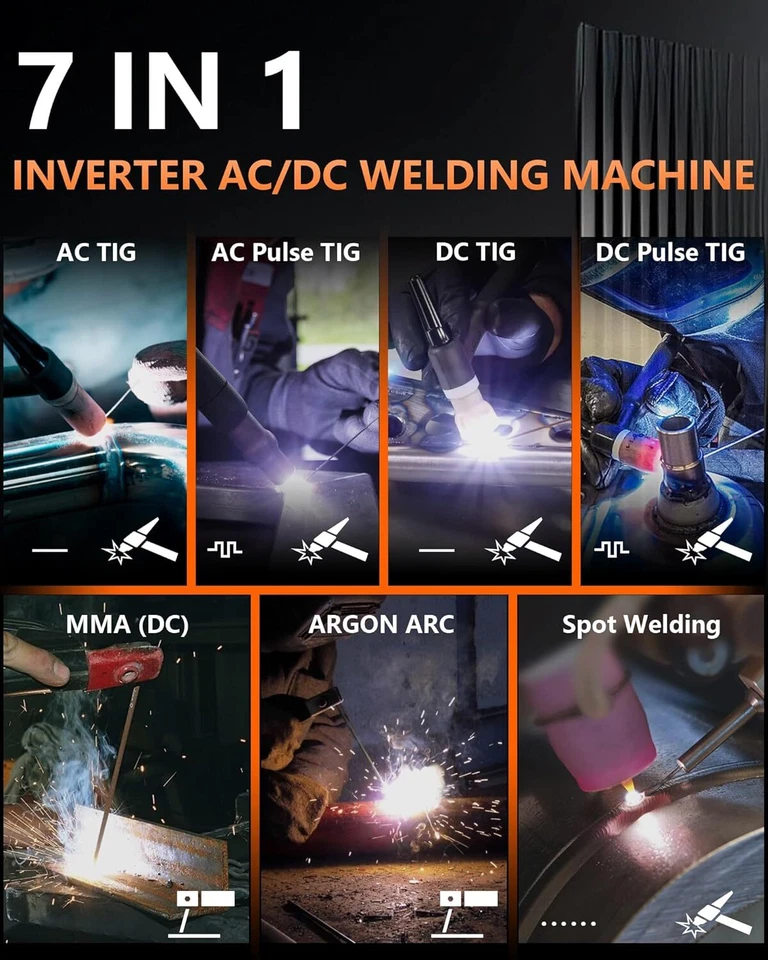 200A WIG Schweißgerät 230V, 7 IN 1 AC/DC TIG/Pulse TIG für Edelstahl Aluminium - Bild 4 von 4