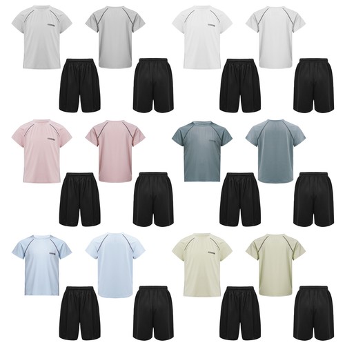 Kids Boys Suit Round Neck Outfit Football T-shirt And Shorts Set Trim Athletic - Picture 2 of 43