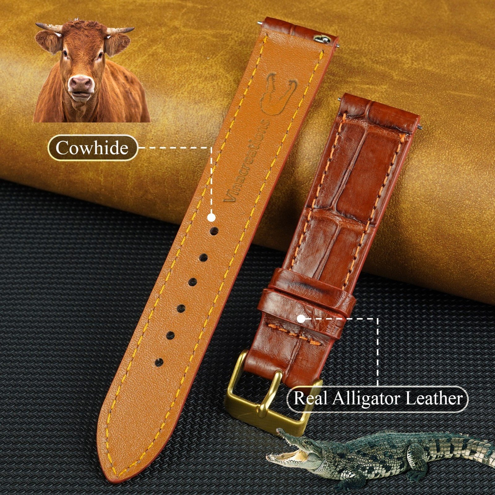 21mm Brown Men Watch Strap Quick Release Alligator Watch Band Gold Buckle Gift eBay