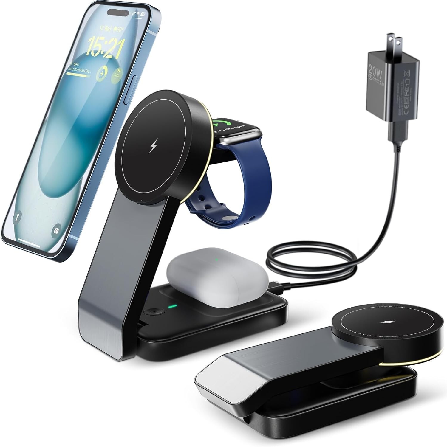 Wireless Charger Charging Station For Apple Watch Air Pods iPhone 15 14 13 3In1-image