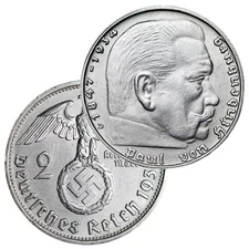 Germany 2 Mark Third Reich Reichsmark Silver Coin AU/BU Neat Piece of History!!