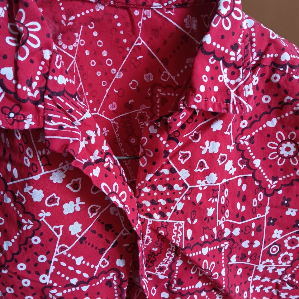 sz 5 девочек винтажный 1950 красный бандана печать без рукавов кнопка вверх блузка или топ - Изображение 2 из 4