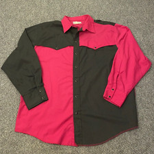 VTG H Bar C California Ranchwear Shirt Mens Large Red Pearl Snap Rockabilly