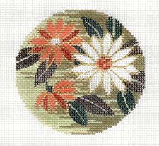 Oriental Chrysanthemum Flower handpainted 3" Rd. Needlepoint Canvas by LEE